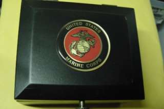 USMC MARINE CORPS BLACK WOOD JEWELRY 16 RING BOX NEW  