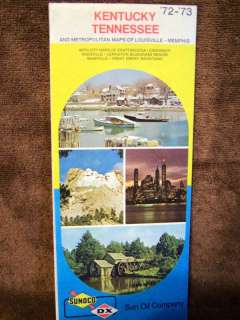 1972 SUNOCO TENNESSEE KENTUCKY STATE HIGHWAY ROAD MAP  