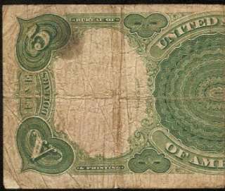 1907 $5 DOLLAR BILL UNITED STATES LEGAL TENDER WOODCHOPPER NOTE OLD 