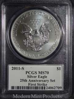 2011 S American Eagle 25th Anniversary Silver Coin   PCGS MS70 FS 