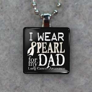 Lung Cancer Pearl Awareness Ribbon for Dad Glass Tile Necklace Pendant 