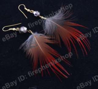 wholesale jewelry lots 12pairs beads Natural pheasant Feather Earrings 