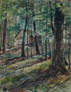 Vintage Cabin Woods Watercolor Appalachian E. Hoadley  