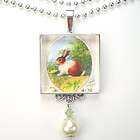 APRIL BIRTHDAY EASTER BUNNY LILY ART CHARM NECKLACE  