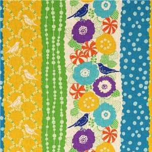  echino canvas fabric birds stripes yellow from Japan 
