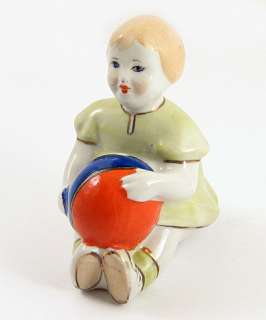 GIRL WITH BALL Russian Soviet Porcelain Figurine 50 60s  