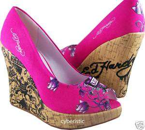 Womens Ed Hardy Casablanca Pumps Heels Pink Skull Shoes  