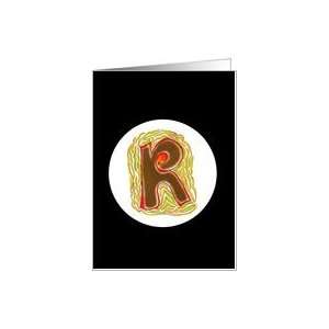 Letter R, personalized monogram, typography colorful watercolor Card