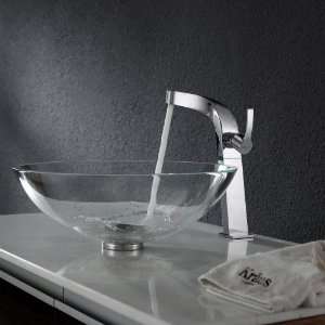   12mm 15100CH Crystal Clear Glass Vessel Sink and Typhon Faucet, Chrome