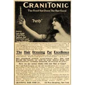 1904 Ad Cranitonic Hair Food Dandruff Thinning Female Baldness Tonic 
