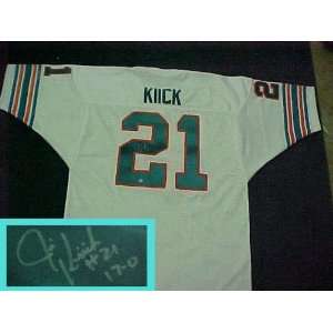  Jim Kiick Hand Signed White Dolphins Jersey w/ 17 0 