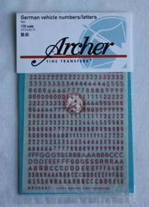 Archer 1/35 German WWII Vehicle Letters and Numbers Small (Red 
