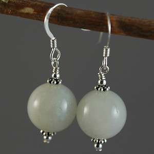 Sterling Silver Natural Moonstone 12mm Round Earrings  