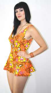 Vtg 60s RETRO Mod Hippie Pin Up Girl BOMBSHELL Backless One Piece 
