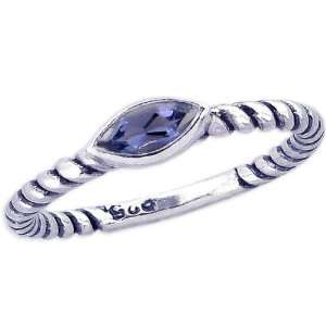 Twisted Sterling Silver Stackable Ring with East West Medium Marquis 