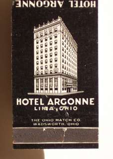 1940s Matchbook Hotel Argonne Williams Lima OH Allen Co  