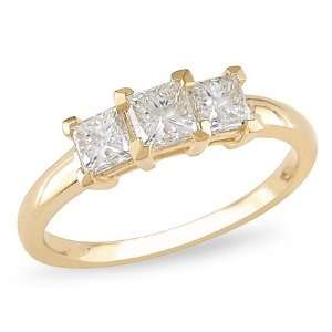  14K Yellow Gold 1 CT TDW Princess Diamond 3 Stone Ring (G 
