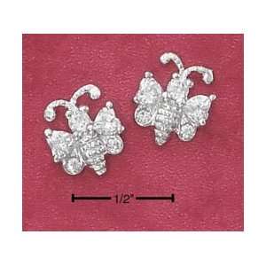    Sterling Silver Cz Bumble Bee Post Earrings 