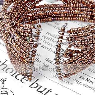 Boho Vintage Style Beads Twisted Wide Bracelet Bangle  