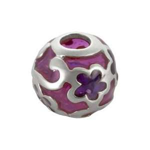 Bacio Italian Swarovski Bead Italian Purple Flower Silver Glass Charm 