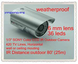 IR Color 1/3 Sony Ccd Camera weatherproof 420 TVL 6mm  