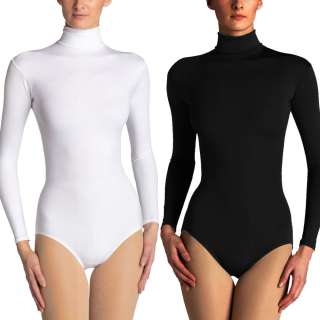 Ladies Long Sleeve Turtleneck Bodysuit Stretchy Womens Leotard Tops UK 