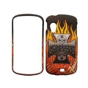 i405 i 405 Black with Red Flame Fire Steel Cross Skull Choppers Design 