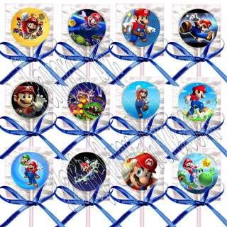 Super Mario Bros. Video Game Lollipops Suckers w/ Dark Blue Bows 