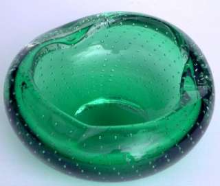 Erickson Ashtray Emerald Green Glass Controlled Bubbles Medium  