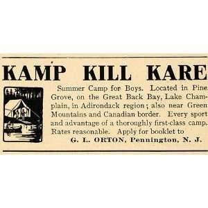  1907 Ad Kamp Kill Kare Boys Summer School G. L. Orton 