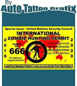   ZOMBIE HUNTING PERMIT Decal Sticker Jeep Truck Funny Novelty Gift