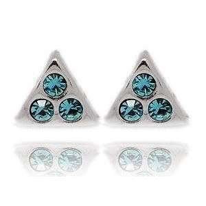  925 Sterling Silver Triangle Blue Crystal Stud Earrings 