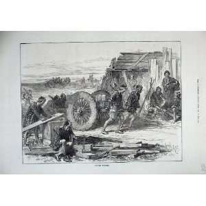  1872 Scene Japanese Workmen Men Pulling Cart Fire Wood 