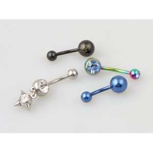  Assortment of 4 Curved Barbells / Belly Rings with dangle 