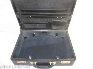 Black Leather Briefcase attache laptop case hard body  