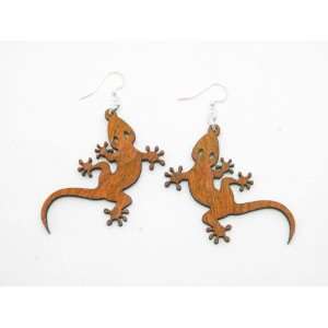  Tangerine Thick Gecko Lizard Wooden Earrings GTJ Jewelry