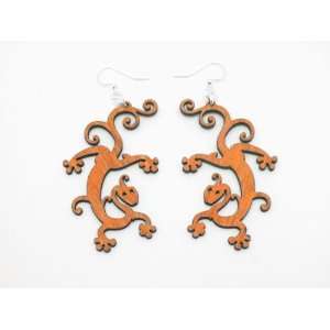  Tangerine Gecko Lizard Wooden Earrings GTJ Jewelry