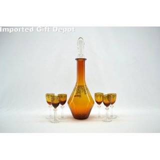   Star Glass   Set of 6 Cordial Glasses and the liquor bottle in amber