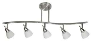 TRACK 5 BULB LIGHT CEILING FIXTURE FROSTED WHITE GLASS SHADE NICKEL 