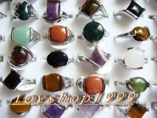 Wholesale 25piece of Natural stone Silver plated Rings  
