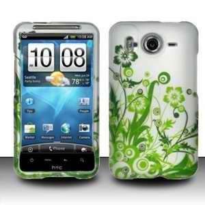 HTC Inspire 4G Rubber Touch Green Flower Vine On Silver Premium Design 