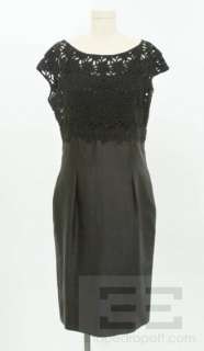 Barneys New York Black Silk & Cotton Short Sleeve Floral Eyelet Dress 