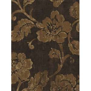  Walpaper Brown Floral on Dark Brown Background with Gold 