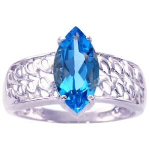   Gold Marquis Gemstone Ring Swiss Blue Topaz, size6.5 diViene Jewelry