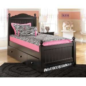  3/3 Twin Poster Bed by Ashley   Rich Black (B150 53R 