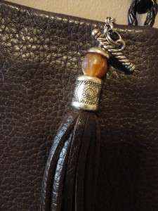   Small Brown Leather BRIGHTON Braided/Beaded Tassel BARBADOS Purse GUC