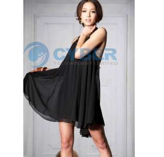 Fashion Backless Jewel Black Chiffon Halter Dresses Hot  