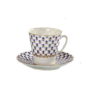  Lomonosov Coffee Cup with Saucer, Black Coffee, Cobalt Net 
