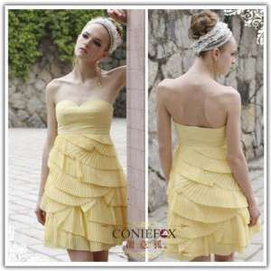 Fancy Ball Party Short Dress Pleated Yellow S M L 6 8  