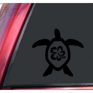  Hibiscus Honu Hawaiian Sea Turtle Black Vinyl Decal 